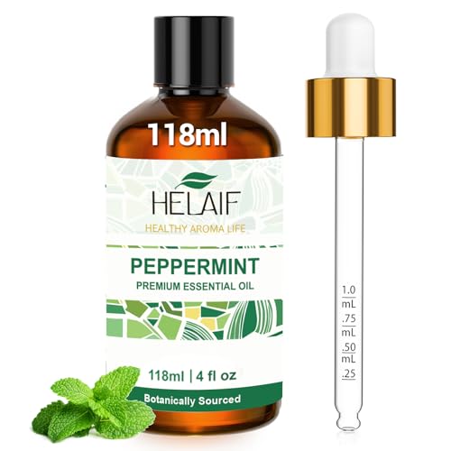 HELAIF Aceite Esencial de Menta (118 ml) - Aceite Esencial de Aromaterapia Natural Aroma Refrescante para el Hogar de y Larga Duración Apto para Difusores de Aroma y para Bricolaje