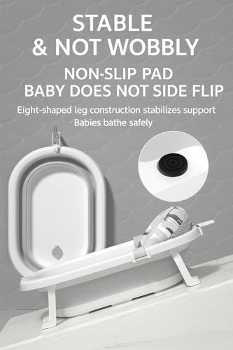 Image of Foldable Baby Bathtub for 0-3 Years | Collapsible Portable Bath Tub with Soap Holder & Drain Plug | Non-Slip Legs, Heat Retention Design, BPA-Free Safe Material (Grey)