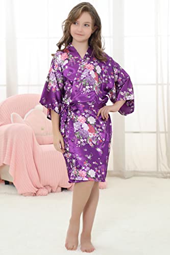 EPLAZA Kids Girls Floral Satin Robe for Birthday Spa Bridal Party Flower Girls Wedding Robes Kimono2