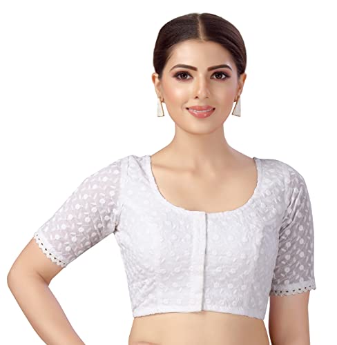 Image of Studio Shringaar Women's Cotton Half Sleeves Chikankari Saree Blouse