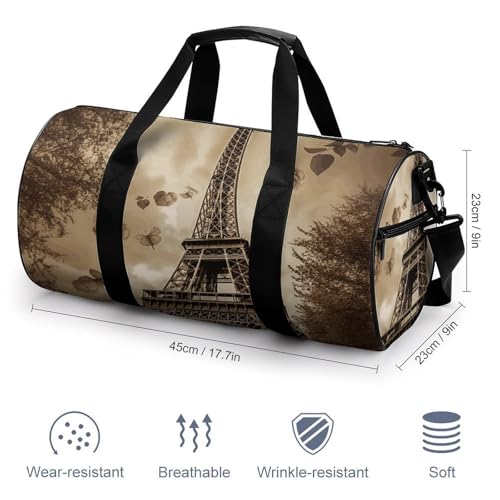 Paris Eiffel Tower Gym Bag Small Travel Duffle Bag with Compartment Carry On Weekender Bag for Women Men2
