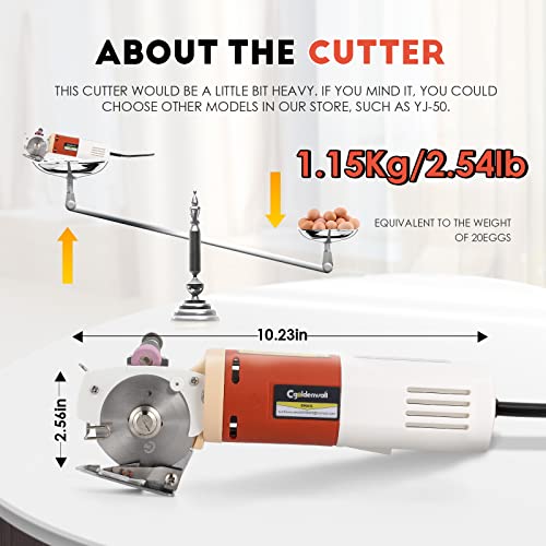 Cgoldenwall Electric Rotary Fabric Cutter, Multi-Layer Electric Fabric Scissors, 0.86" Cutting Thickness, For Cloth Fabric Leather And Carpet, With Replacement Blades, Sharpening Stones And More, 110V #TOP3