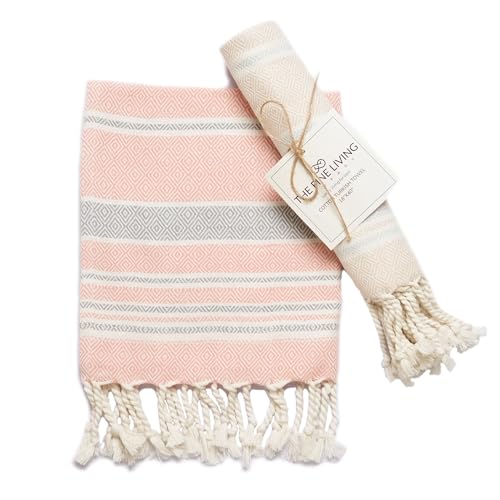 TFLC Turkish Cotton Kitchen & Bath Towels, Set of 2, 40x18”, Beige & Red