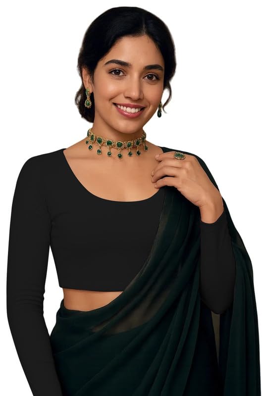 xolani Readymade Cotton Fitted Saree Blouse for Women Full Sleeve Square Round U Neck Regular fit Stretchable Pullon Western Stylish Crop Top VX12-picture-21