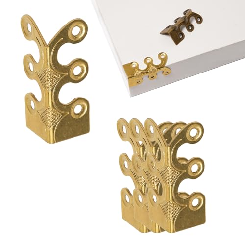 4 Pcs Solid Brass Baseboard Corner Protectors Vintage Metal Skirting Board Corner Protectors Table Corner Edge Cover Safety Bracket with Screws. (Brass)