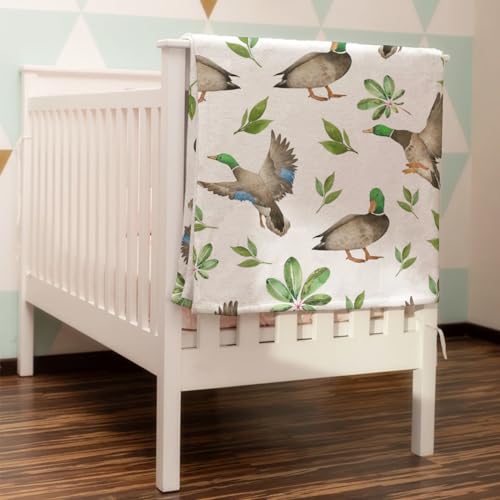 Image of Mallard Duck Green Leaves Baby Blanket for Boys & Girls Duck Hunting Newborn Kids Toddler Baby Nursery Bed Blanket Stroller Crib Soft Warm Receiving Blankets Wild Animal Swaddle Blanket 30x40inch