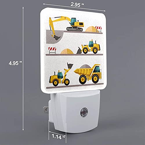 Image of Cartoon Machinery Excavator Truck and Loader Night Light Set of 2 Auto Sensor LED Dusk-to-Dawn Nightlights Plug-in Sensor Lamp for Bedroom Bathroom Kitchen Hallway Stairs Decorative