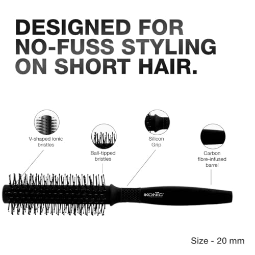 Image of Ikonic Professional Carbon Fibre Roller Brush with Ionic Technology, Anti Frizz Styling, Curling, Volumizing & Waves for Women & Men, All Hair Types, Heat Resistant, Salon & Personal Use - CFB 20