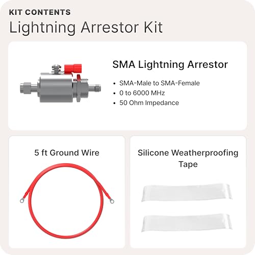 Image of Waveform 50 Ohm Lightning Surge Protector Kit with SMA Connectors, DC - 6000 MHz | 5' Cable + 10 AWG Ground Wire| for 4G LTE, 5G, Wi-Fi, Cell Signal Booster, & Other Outdoor Antennas