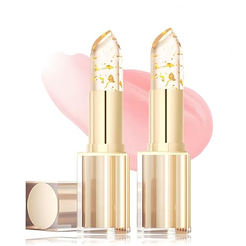 Thermoaktiver Lip Balm - Lippenstift 24 Stunden Halt - Blattgold Lipstick Color-Changing - Lippenpflege mit Farbe - Feuchtigkeitsspendend Lippenstifte - Temperature Farbwechsel Lippenbalsam (2PCS)