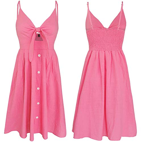 Image of FANCYINN Womens Tie Front Button Down A-Line Dresses Summer Spaghetti Strap Midi Dress Floral Prints