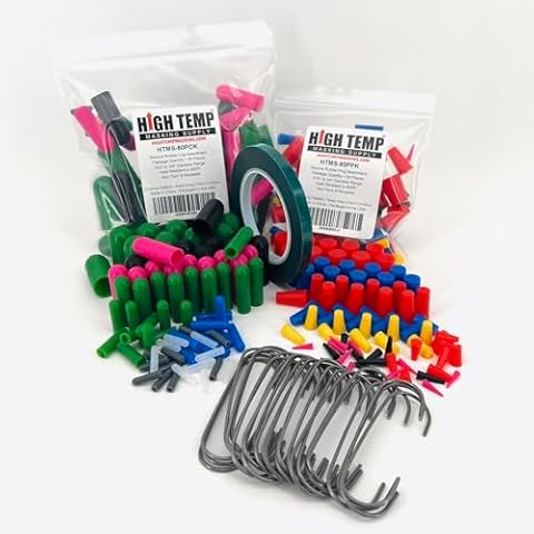 High Temp Masking Supply 187-Piece Silicone Plug, Cap, Tape, and Hook Assortment - Complete Masking Kit for Powder Coating, Painting, Ceramic Coating Cover