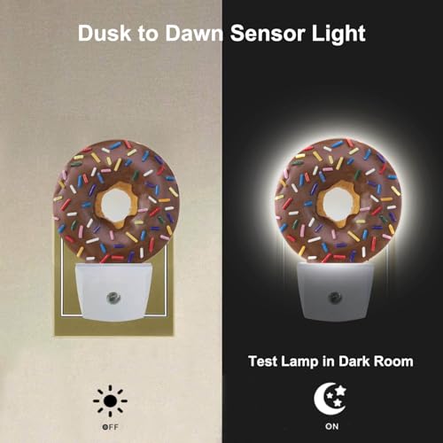 Image of Donut Night Light Doughnut Food Dessert Decorative LED Dusk to Dawn Plug-in Nightlight Auto Sensor for Bedroom Bathroom Hallway Living Room
