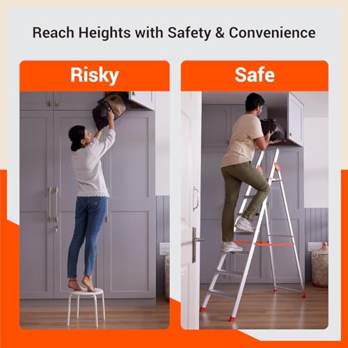 Image of Bathla Advance 8-Step Aluminium Ladder | 150 Kg Load Capacity | Anti-Slip Steps | Sure-Hinge Technology | Home Use Step Ladder | 5 Year Warranty