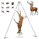 Deer Game Hoist Tripod Hanger Rack with Gambrel and Manual Winch 500 lb Capacity for Hunting, Deer Hanger for Skinning, Heavy Duty Game Hoist for Elk, Bear, Hogs, Goat, Shark, Tuna - Stainless Steel