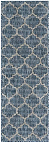 Unique Loom Outdoor Trellis Collection Area Rug (2' X 6' 1" Runner, Navy Blue/ Ivory) #TOP1