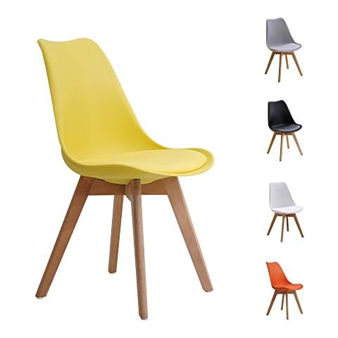 Homcasa Modern Design Dining Chair, with Cushioned PU Seat and Solid Wood Legs Retro Lorenzo Lounge Chair (Yellow) Cover
