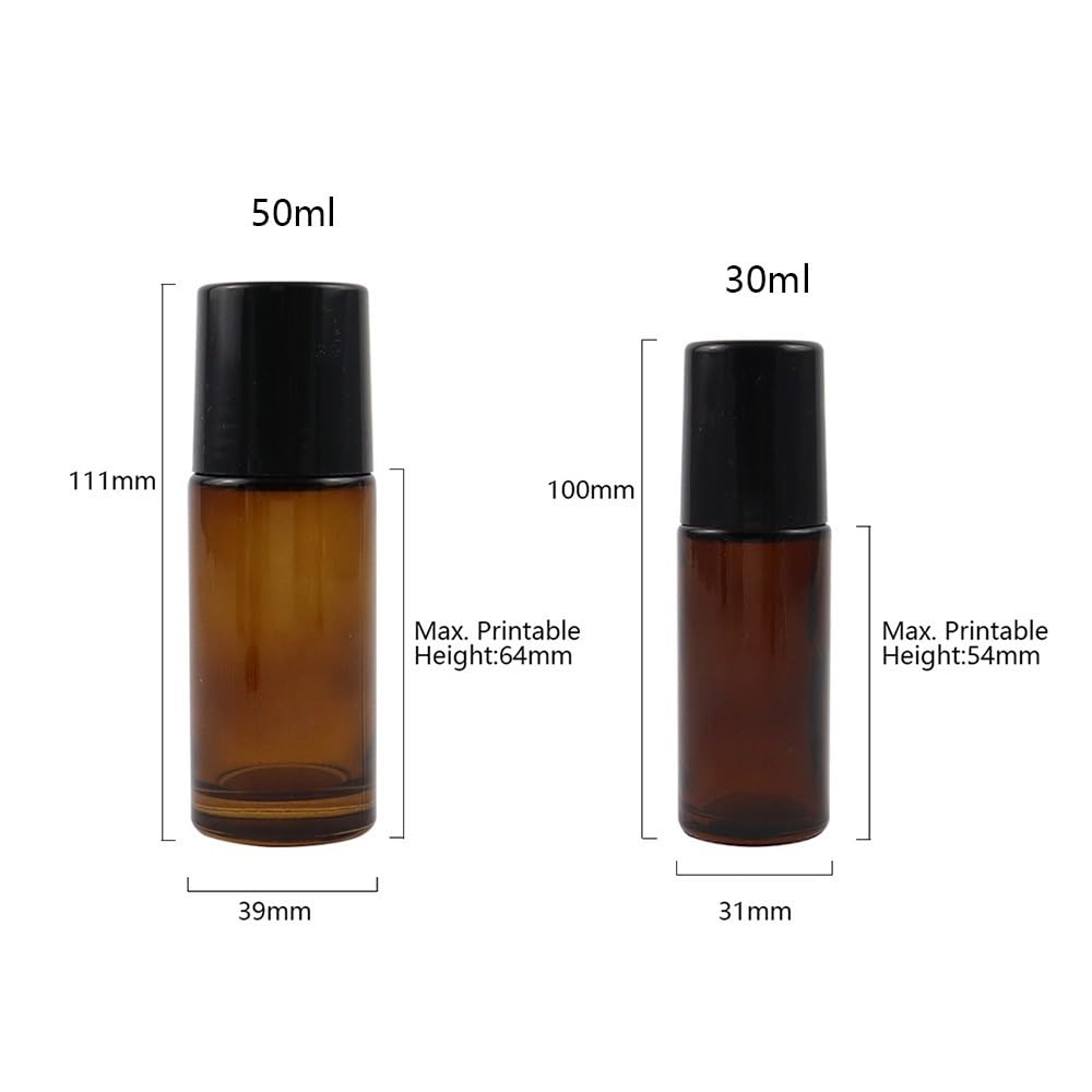 10 flaconi roll-on vuoti in vetro ambrato da 30 ml 50 ml per oli essenziali e profumi (50 ml)