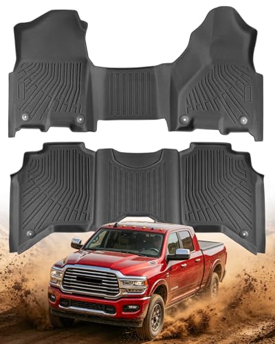 CARdant Floor Mats for Ram 2500/3500: 2019-2026 Crew Cab with Front Bench Seat All Weather TPE Car Accessories Rubber Truck Carpets Pickup Liners Custom Fit for Ram 2025 2024 2023 2022 2021 2020