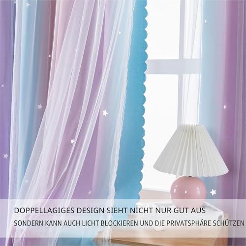 XiDi Vorhänge Kinderzimmer 132 × 183 cm für Erwachsene Vorhänge Schatten für Kinder mit Türdekorationen aus transparentem Glas Sterne Geschnittene Vorhänge Ring
