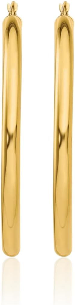 IceCarats 14K Solid Yellow Gold Round Extra Large Hoop Earrings 50mm 2 inch Snap Back, Polished For Her