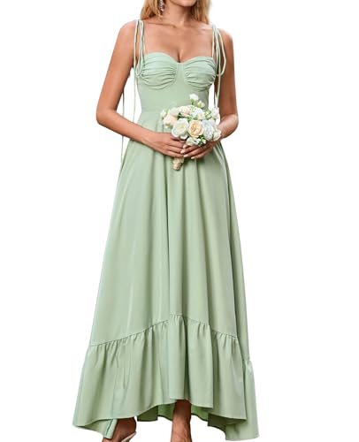 Image of GLNEGE Women's Summer Corset Wedding Guest Maxi Dress Spaghetti Strap Ruffle Formal Dresses Flowy A Line Tea Party Sundress