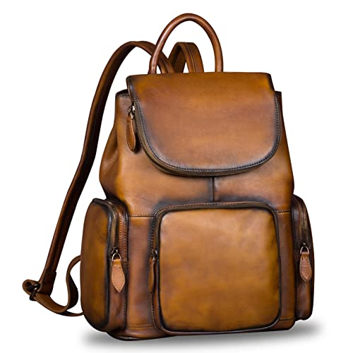 IVTG Genuine Leather Backpack for Women Shoulder Bag Vintage Designer Back Bag Fashion Rucksack Casual Daypack (Brown)