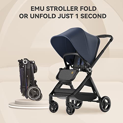ELITTLE EMU Kinderwagen Wendbarer Klappbar Buggy bis 25kg Rückwärtsgerichtet Buggy mit Sonnenschirm Verstellbarer Fahrtrichtung, Kinderwagen mit Liegefunktion für Klein von 0 bis 3,Blau