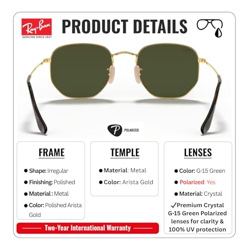 Image of Ray-Ban RB3548N HEXAGONAL FLAT LENSES Square-Round Shape Sunglasses for Men & Women with Official Eyewear Kit