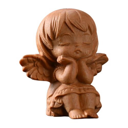 IMIKEYA Statuetta di angelo in legno con in miniatura per decorazione della casa, ufficio o giardino, artigianato sottile e regalo distintivo