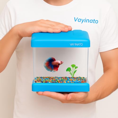 Image of VAYINATO Transparent Acyrlic Betta Fish Tank with Mini Plastic Plants - Random Color (Home Model) Easy to Clean and Maintain | Mini Portable Betta Fish Tank (Maximum 500ML Capacity)