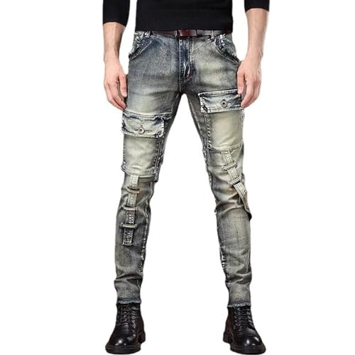 Men's Slim Jeans Men's Distressed Washed Ripped Skinny Pants Fashion Biker Moto Style Stretch Work Jeans Denim2