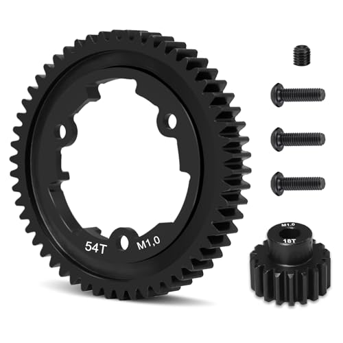 OGRC 54T 1 Mod Hardened Steel Spur Gear with 18T Motor Pinion Gear for Traxxas 1/5 X-Maxx 1/7 XO-1 1/10 Maxx/E-Revo 2.0 VXL Replace Stock Part #6449