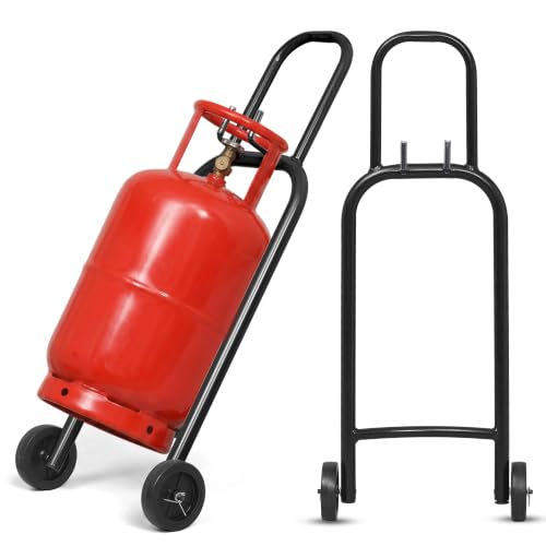 Image of Bonkaso Gas Cylinder Trolley with Handle, Heavy-Duty Alloy Steel LPG Cylinder Hand Truck, 70 kg Load Capacity, 2 Fixed 100 mm PP Wheels, Powder-Coated Black for Home Kitchen Commercial Use