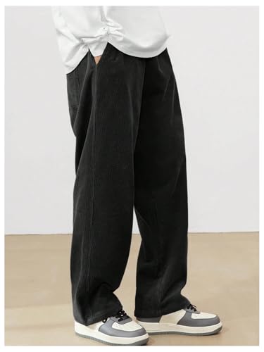 SOLY HUX Men's Drawstring Elastic Waist Loose Straight Leg Corduroy Pants with Pockets Black Letter XX-Large-13
