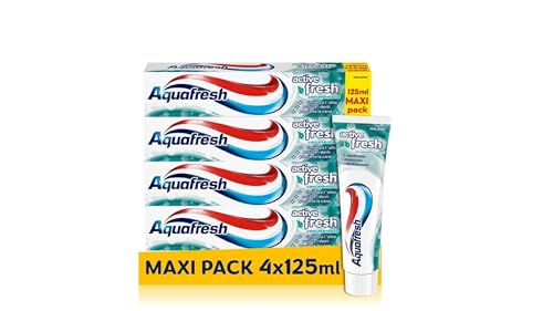 Immagine prodotto: Aquafresh Active Fresh Dentifricio con mentolo, Alito Fresco, Pulizia Attiva, previene le Carie, Maxipack 4x125 ml