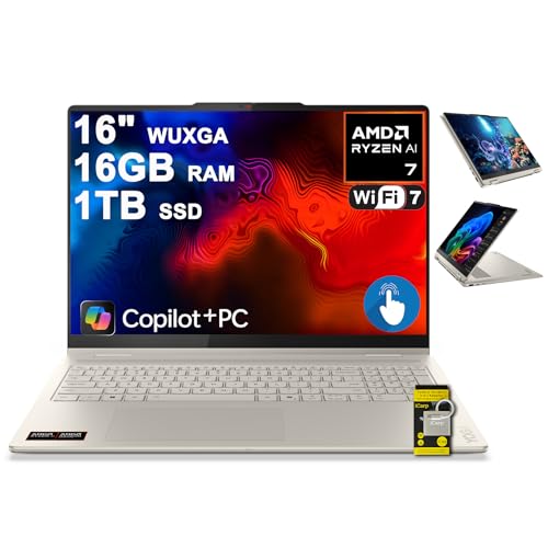 Image of Lenovo Yoga 7 2-in-1 Laptop 16 inch WUXGA IPS Touch (Glossy Anti-Fingerprint) AMD 8-core Ryzen AI 7 350 (Up to 50 AI Tops) 16GB RAM 1TB SSD for Creator Business Professional Win11 ICP Hub