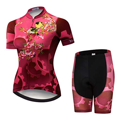 Womens Cycling Jersey Sets Sports Breathable Padded Cycling Clothing Cycling Wear Summer Gear Red M