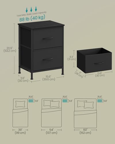 Image of SONGMICS BELLAH Collection - Night Stand with 2 Drawers, Bedside Table, Side End Table, Nightstand for Bedroom, Modern, Ink Black and Ebony Black ULGS312B01S