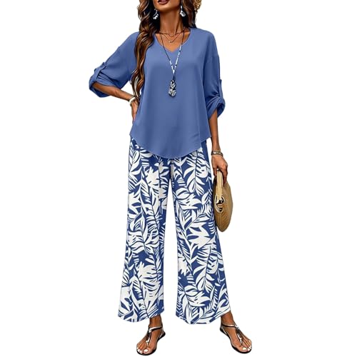 Ensemble d'été fluide pantalon et haut imprimé pour femme
