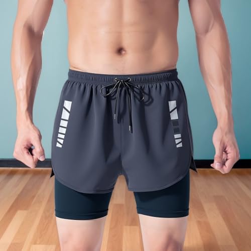 Men's 2-in-1 Double Layer Stretch Shorts with Pockets for Gym, Running & Swimming2