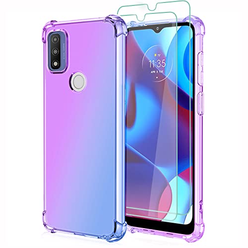 Osophter for Moto G Pure Case Clear with Screen Protector Transparent Reinforced Corners TPU Shock-Absorption Flexible Cell Phone Cover for Motorola Moto G Pure(Purple Blue)