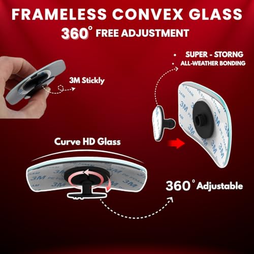 Image of DEZI 3R Blind Spot Mirrors HD Glass Car Accessories, 360 Safety Convex Rear View, Wide Angle Adjustable Mirror (2 Pcs) (3R-054, Rectangle Frameless HD Convex)