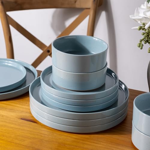 Amorarc ADW97BL Ceramic Dinnerware Set For 4 | Speckled Stoneware Plates And Bowls thumb #4