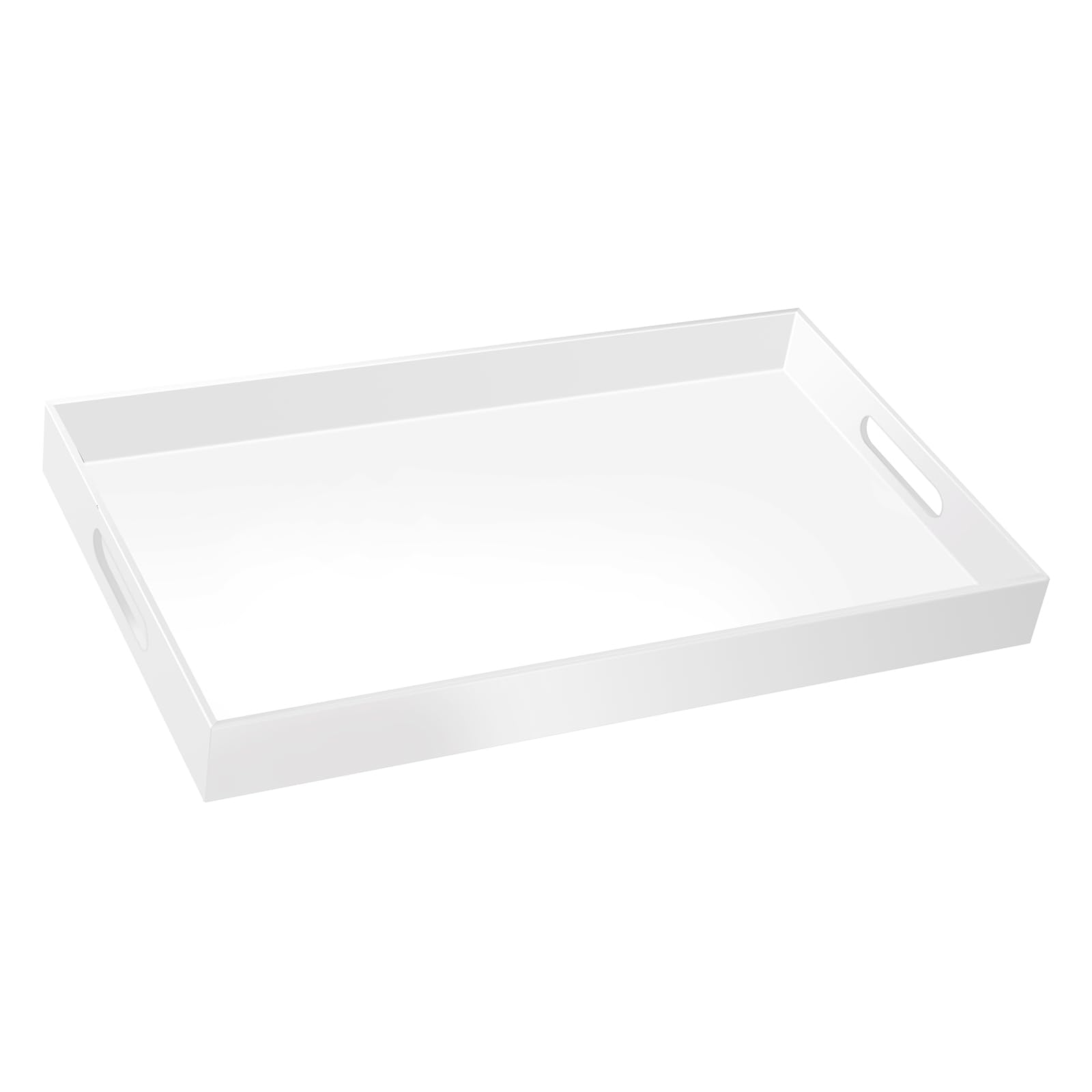 18×16 inch glossy white acrylic serving tray with handles extra large ottoman tray decorative tray spill-proof coffee table space saver oversize counter top organizer platter with safe edge
