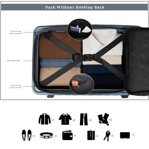 Image of F Gear Windsor Front-Opening Small Trunk-Style Hard Luggage |Hinomoto Wheels, German Makrolon Polycarbonate, Cabin Suitcase for Travel| Laptop sleeve, Expandable & Anti-Theft Zipper (Stone Blue, 56cm)