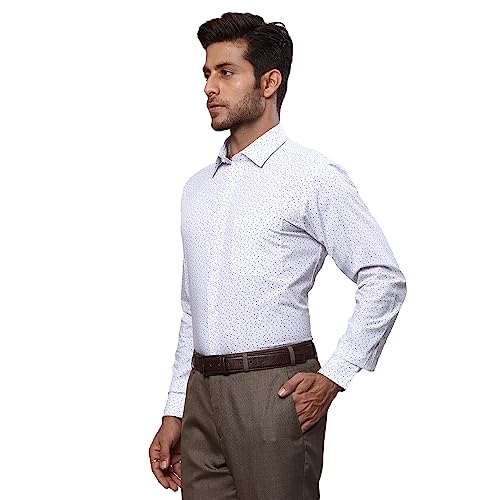 Image of Raymond Men's Pure Cotton Print Pattern Slim Fit Semi Cutaway Collar Full Sleeve Formal Shirt