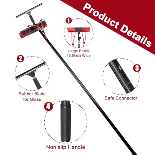 Image of 35ft Water Fed Pole Kit, Rotatable Solar Panel Cleaning Brush & Squeegee, 2 Dusting Brushes, Extendable Black Lightweight Pole for Roof Window