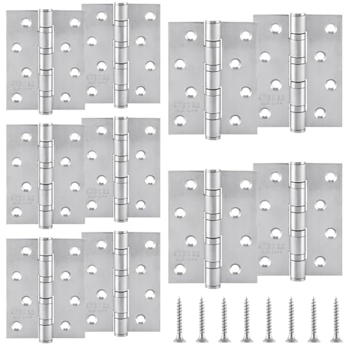 GBACHOOSE 10 Pcs Door Hinges, 4 Inch (100mm) Ball Bearing Hinge, Stainless Steel Silver Hinges with Screw for Internal External Wooden Doors