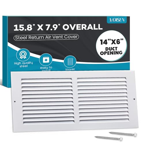 VOISEN Return Air Grille,Fits 14x6 Duct Opening,Steel Return Vent Cover, White Vent Cover Grill for Sidewall and Ceiling,HAVC Cold Air Return Vent Cover,Overall Size:15.8